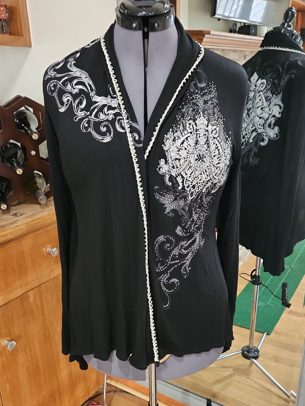 Vocal Black Long Sleeve Embellished Open Front Cardigan
